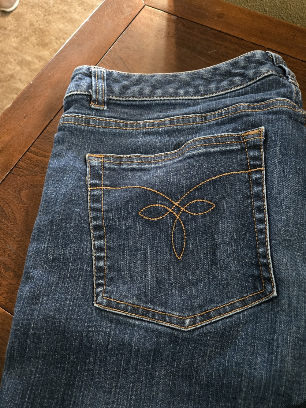 Chaps Women's Daniella Curvy  Blue Boot Cut Jeans with Gold Stitching